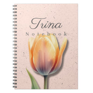 Espiral Caderno Floral de Tulipas Nome   Diário Pastel