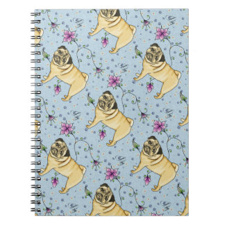 Espiral Caderno floral do Pug