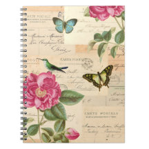 Caderno floral do vintage com rosas e borboletas