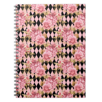 Espiral Caderno Floral em Ouro Rosa