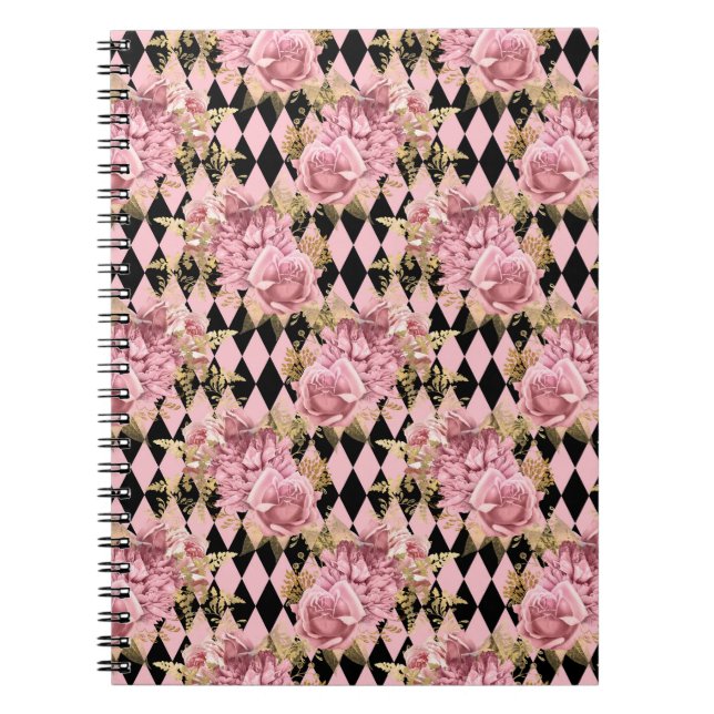 Espiral Caderno Floral em Ouro Rosa (Frente)