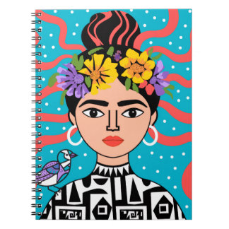 Espiral Caderno Floral Inspirado em Frida - Boho Folk Mexi