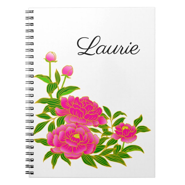 Espiral Caderno Floral Peônia Rosa (Frente)