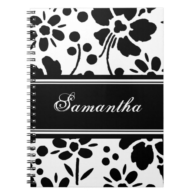 Espiral Caderno floral preto e branco conhecido feito sob (Frente)