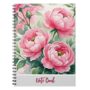 Espiral Caderno Floral Rosa Elegante Peônia