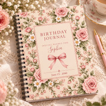 Caderno Floral Rosa Pink, Aniversário Vintage 
