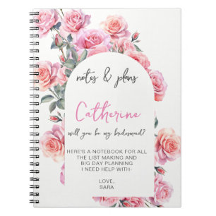 Espiral Caderno floral rosado você será minha dama de honr