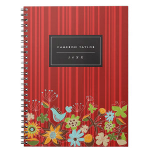 Espiral Caderno floral vermelho lunático do costume do