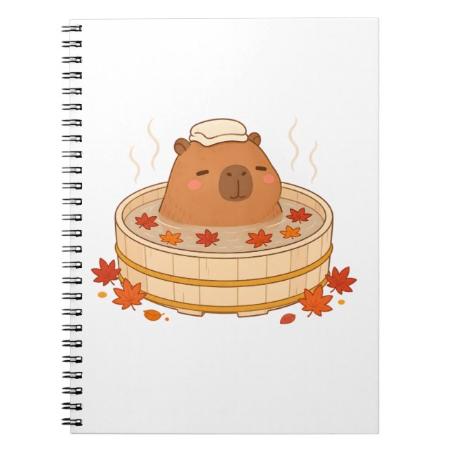 Espiral Caderno Fofinho de Capivara no Onsen de Outono com (Frente)