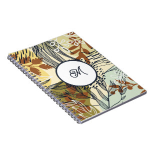 Espiral Caderno Folhas Boho Marrom Verde Dourado