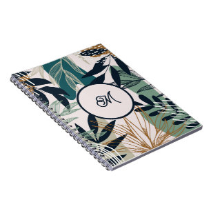 Espiral Caderno Folhas Boho Navy Azul Turquesa Dourado