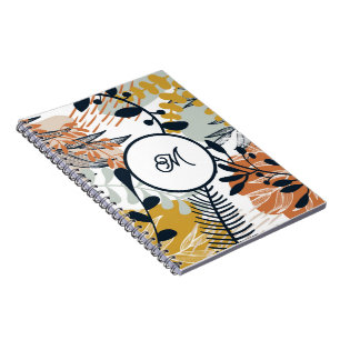 Espiral Caderno Folhas Douradas Marinho Boho