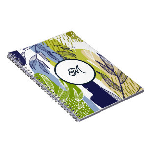 Espiral Caderno Folhas Verde Lima Boho Navy