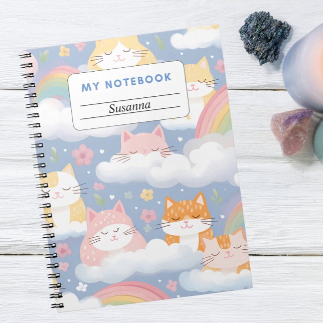Espiral Caderno Gatos Sonhadores nas Nuvens (Criador carregado)