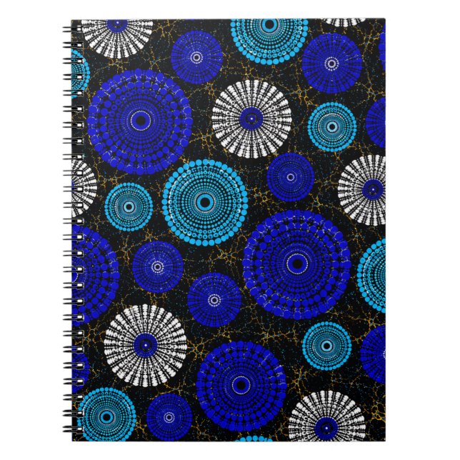 Espiral Caderno Geométrico Explosão Solar Azul Africano (Frente)