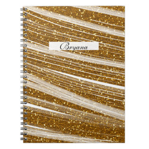 Espiral Caderno Glamour Chic Brilho Branco Glitter Dourado