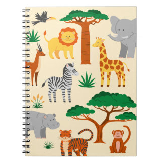 Espiral Caderno infantil de animais da selva fofos