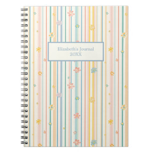 Espiral Caderno Jornal com Flores Listras Pastel