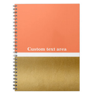 Espiral Caderno Jornal Coral & Dourado & Branco Glam Moder