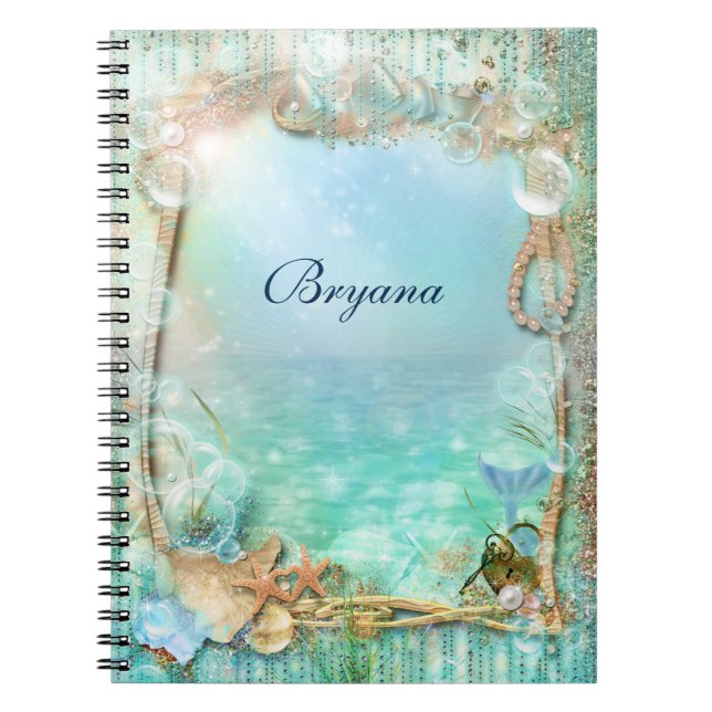 Espiral Caderno Jornal Encantado Elegante Sob o Mar (Frente)
