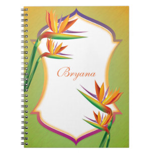 Espiral Caderno Jornal Floral Tropical Ave do Paraíso