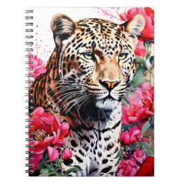 Espiral Caderno Jornal Leopardo Entre Flores de Peônia Ros