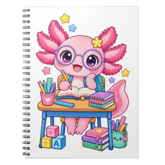 Espiral Caderno Kawaii Axolotl Bibliófilo Volta às Aulas
