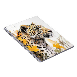 Espiral Caderno Leopardo Entre Flores Amarelas  