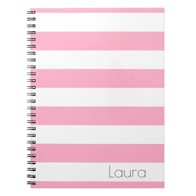 Espiral Caderno listrado personalizado do rosa e o branco (Frente)