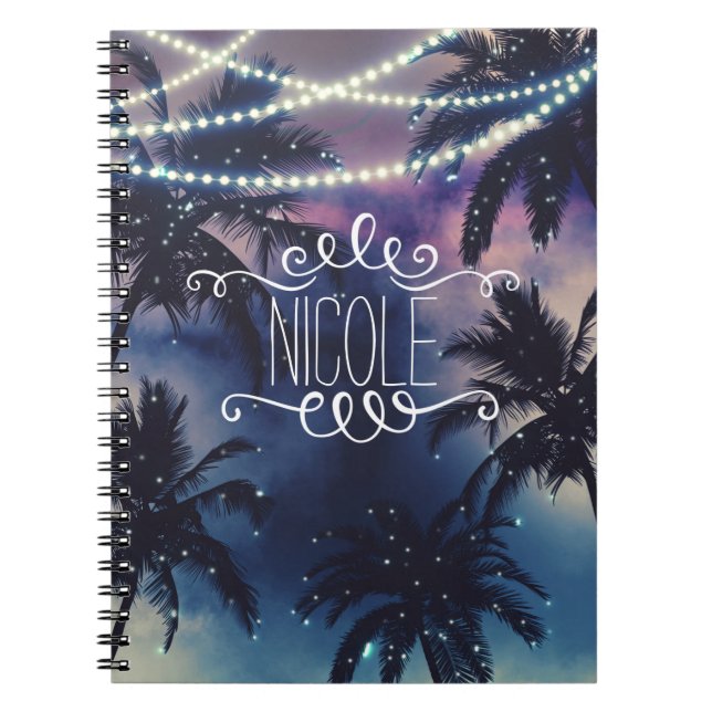 Espiral Caderno Luzes da Praia à Noite Encantada (Frente)