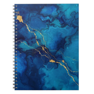 Espiral Caderno Marble Deep Blue Ink com Linhas de Fluxo D