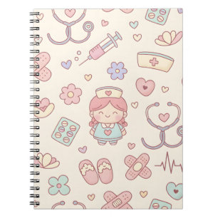 Espiral Caderno Médico de Enfermeira Rosa Fofo
