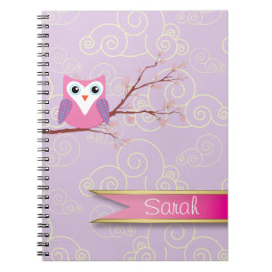 Espiral caderno modelado da coruja nuvem feminino roxa
