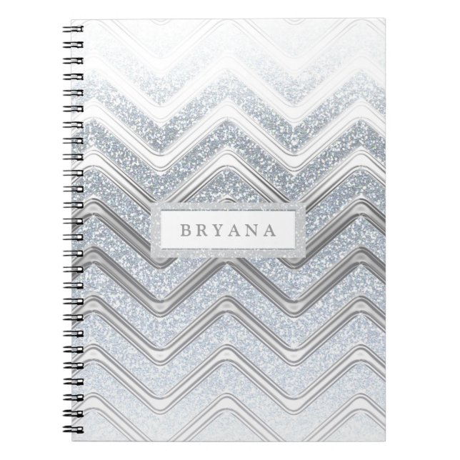 Espiral Caderno moderno branco e prateado com brilho (Frente)