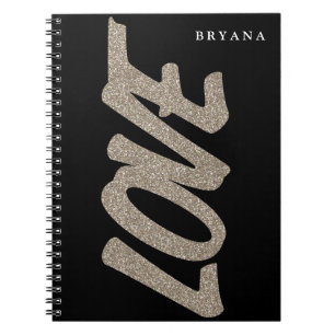 Espiral Caderno moderno brilhante com glitter dourado AMOR