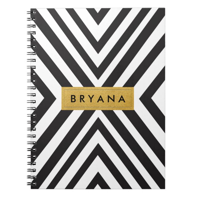 Espiral Caderno moderno de linhas geométricas em preto e b (Frente)