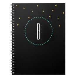 Espiral Caderno Moderno Triângulos Preto Dourado Turquesa
