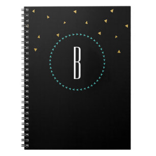 Espiral Caderno Moderno Triângulos Preto Dourado Turquesa