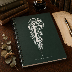 Espiral Caderno Monograma Botânico de Linocut com Letra F