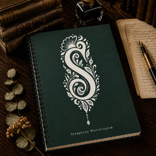 Espiral Caderno Monograma Botânico de Linocut com Letra S