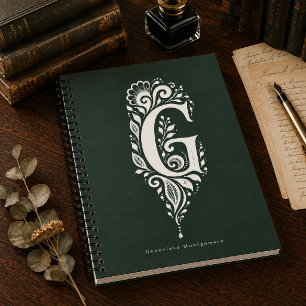 Espiral Caderno Monograma Botânico de Linocut Letra G