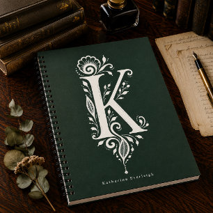 Espiral Caderno Monograma Botânico de Linocut Letra K