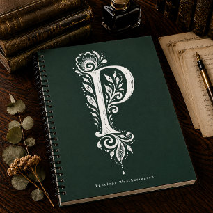 Espiral Caderno Monograma Botânico de Linocut Letra P