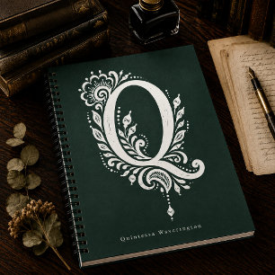 Espiral Caderno Monograma Botânico de Linocut Letra Q