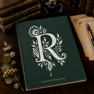 Espiral Caderno Monograma Botânico de Linocut Letra R