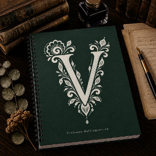 Espiral Caderno Monograma Botânico de Linocut Letra V