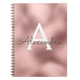 Espiral Caderno Monograma com Brilho em Folha de Ouro Rosa