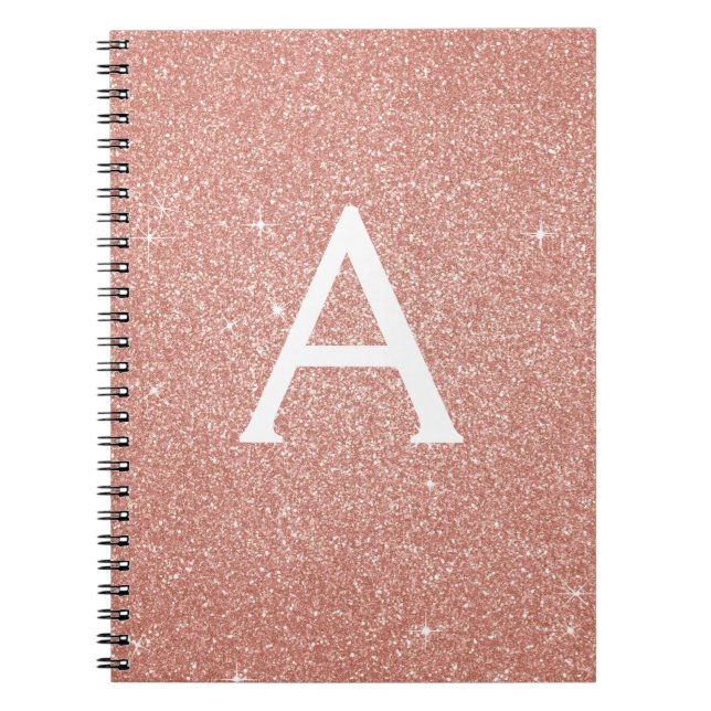 Espiral Caderno Monograma com Brilho Rosa Dourado (Frente)