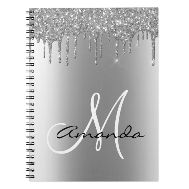 Espiral Caderno Monograma com Pingos de Brilho em Metal Do (Frente)