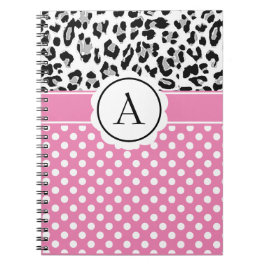 Espiral Caderno monograma de bolinhas e estampa de animais